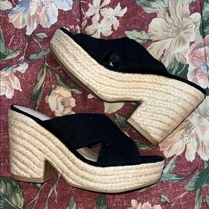 JustFab Black Platform Espadrille Sandals